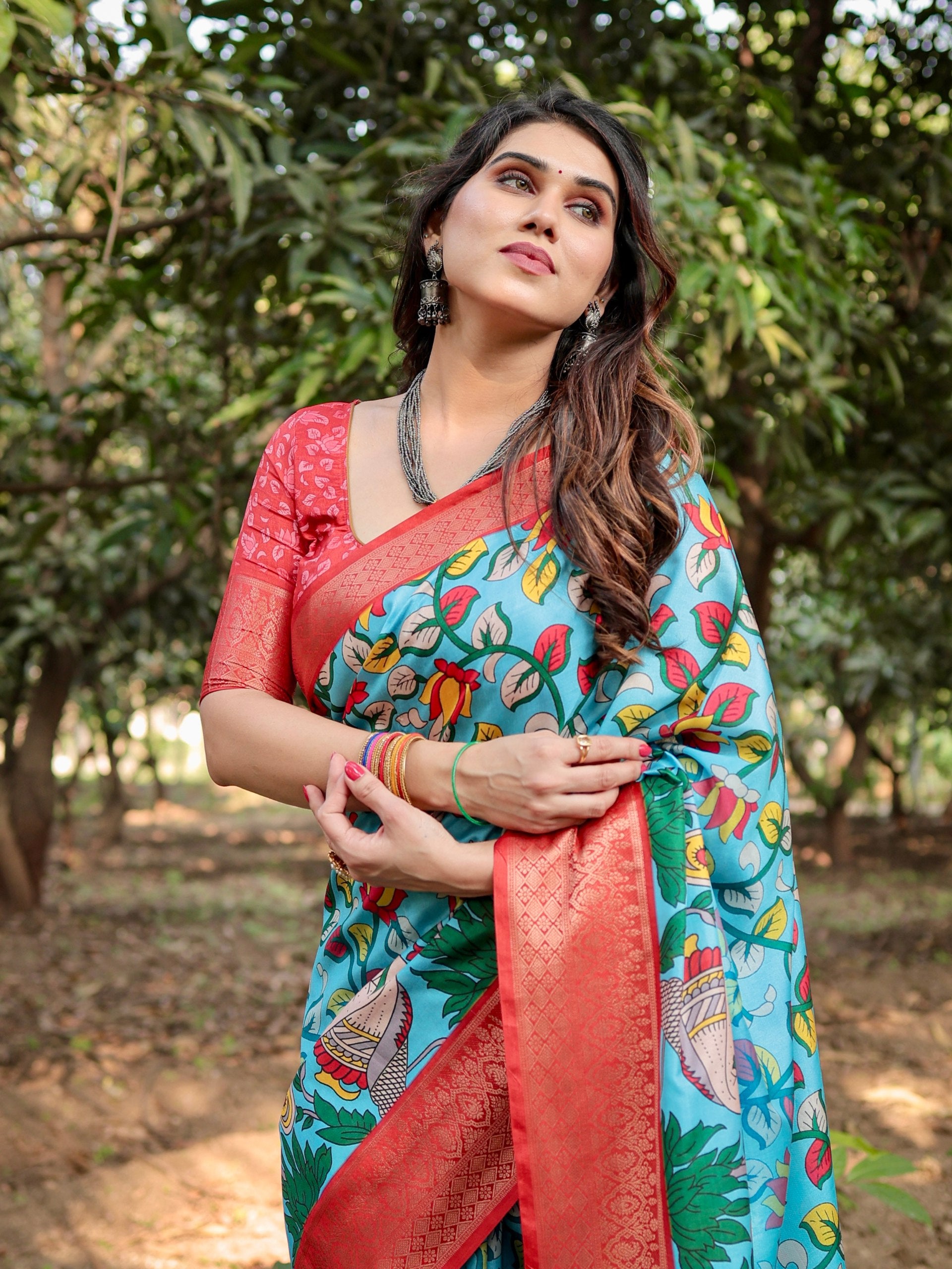 Pure Silk Digital Printed Saree with Brocade Blouse Colorful Saree