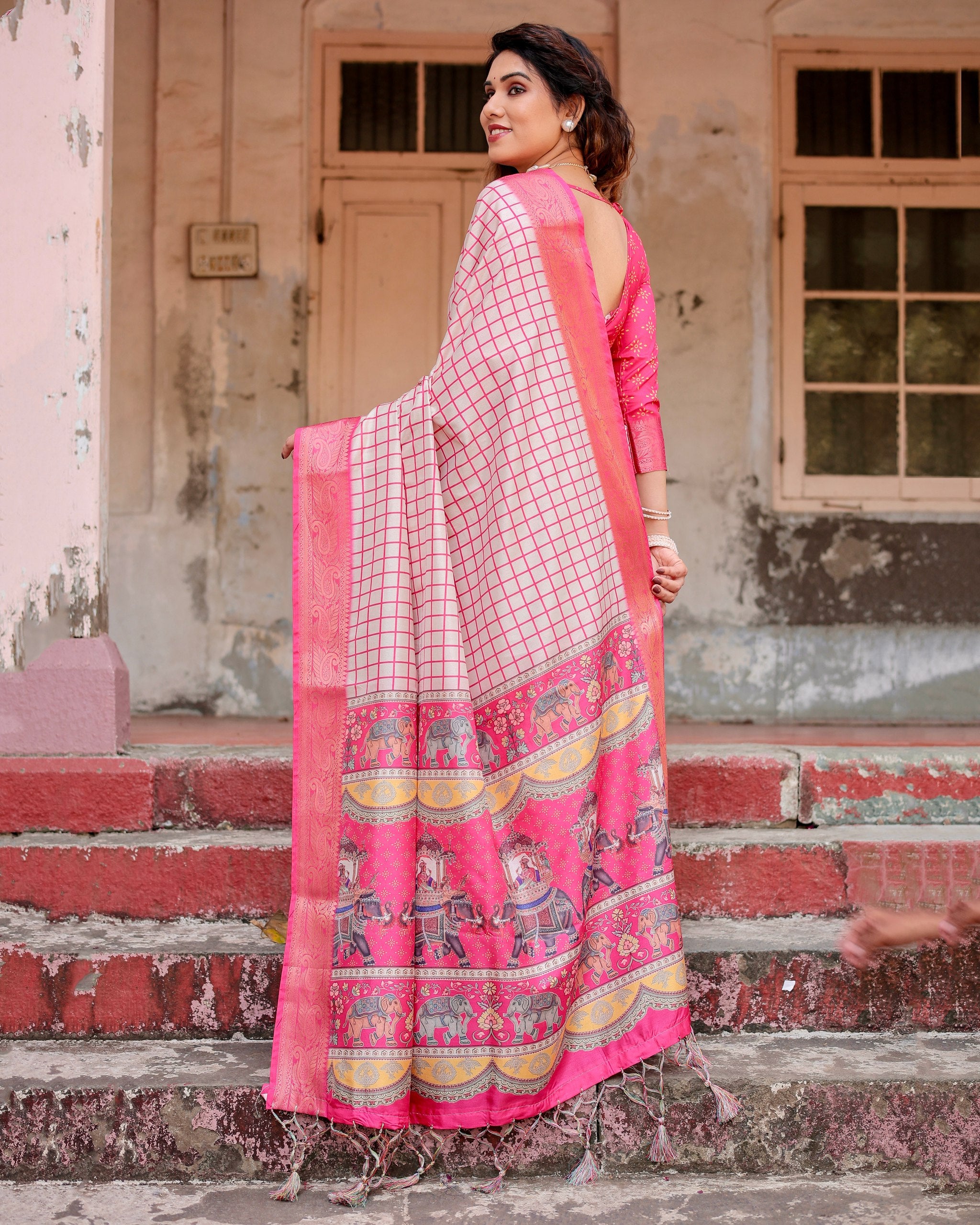 Pure Silk Digital Printed Saree with Brocade Blouse Colorful Saree