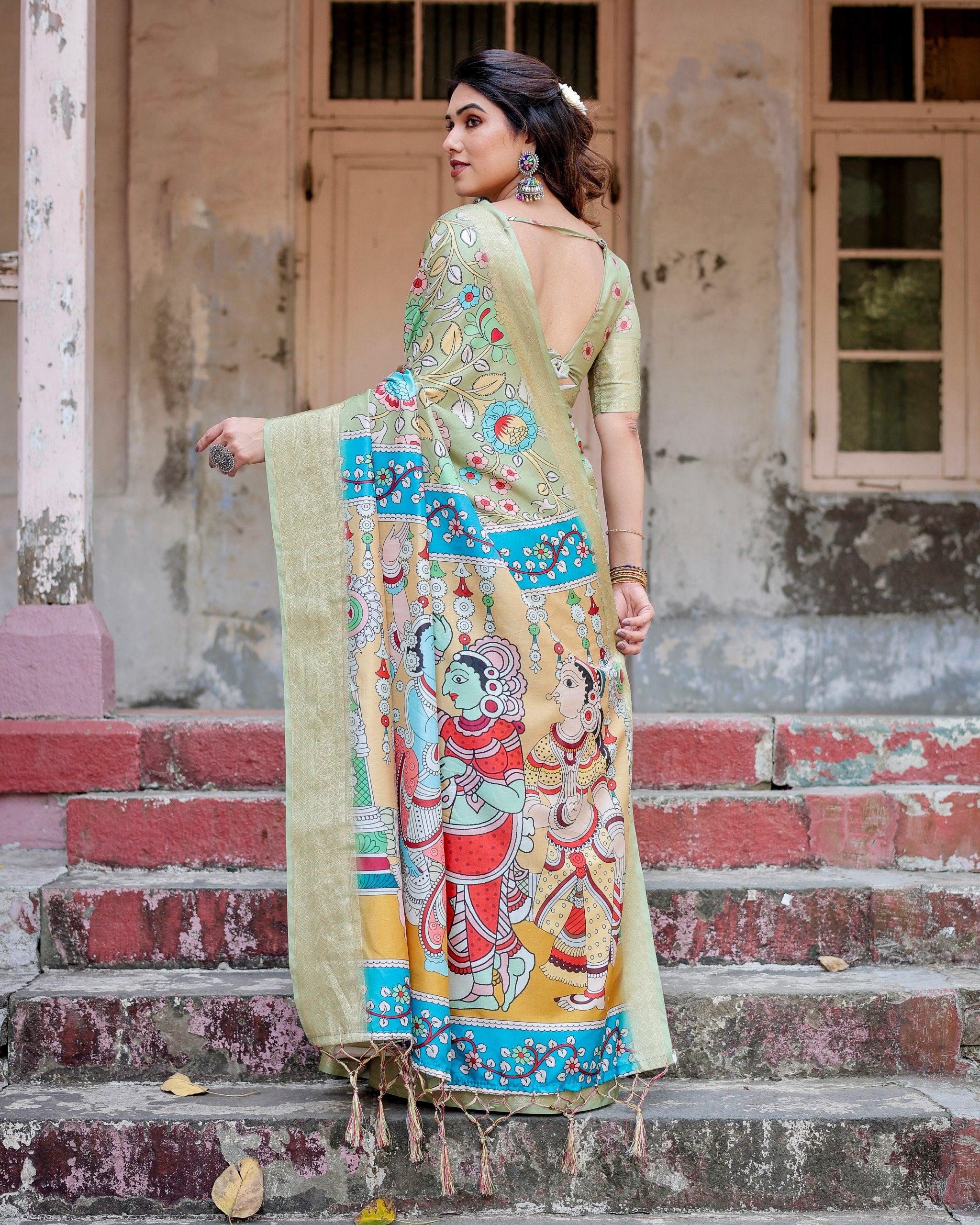 Pure Silk Digital Printed Saree with Brocade Blouse Colorful Saree