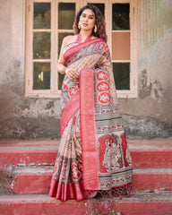 Pure Silk Digital Printed Saree with Brocade Blouse Colorful Saree