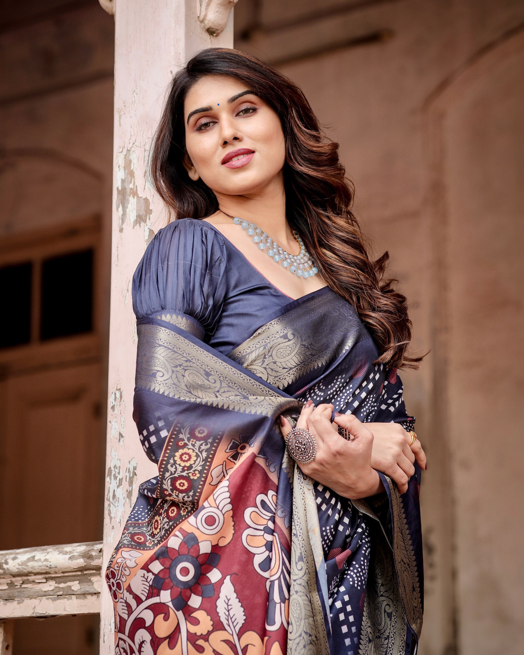 Pure Silk Digital Printed Saree with Brocade Blouse Colorful Saree