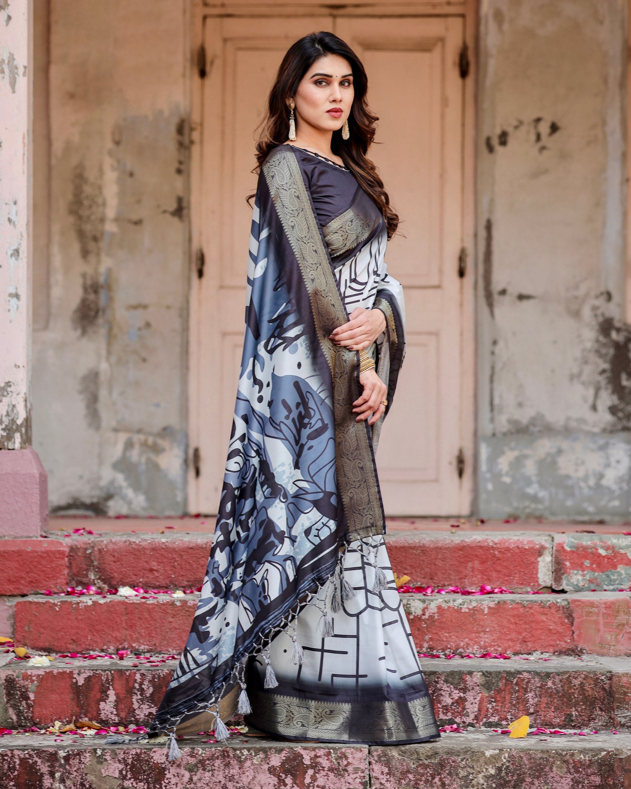 Pure Silk Digital Printed Saree with Brocade Blouse Colorful Saree