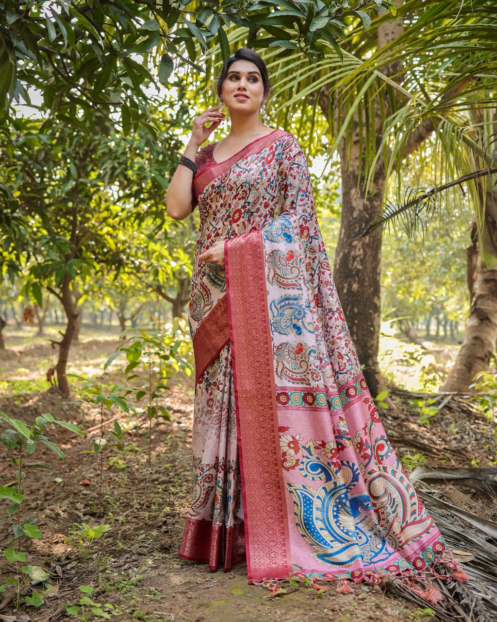 Pure Silk Digital Printed Saree with Brocade Blouse Colorful Saree