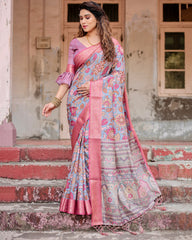 Pure Silk Digital Printed Saree with Brocade Blouse Colorful Saree