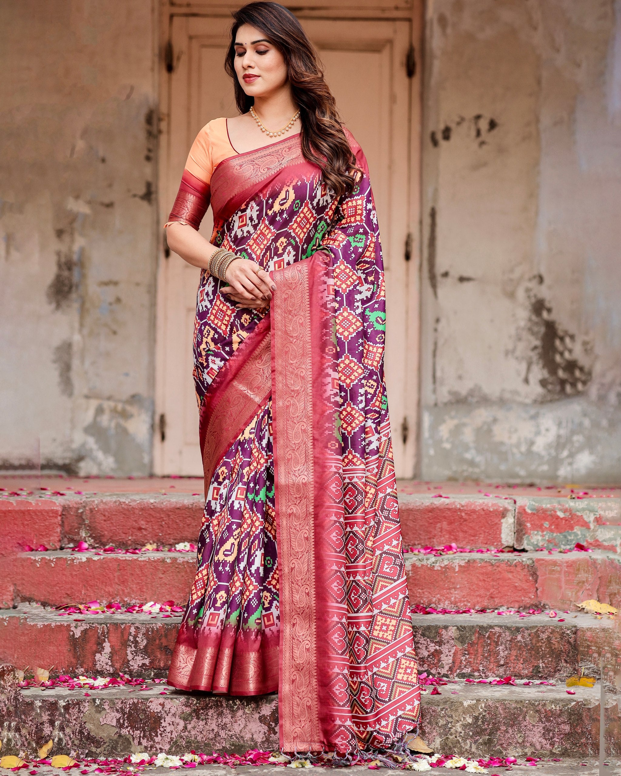 Pure Silk Digital Printed Saree with Brocade Blouse Colorful Saree