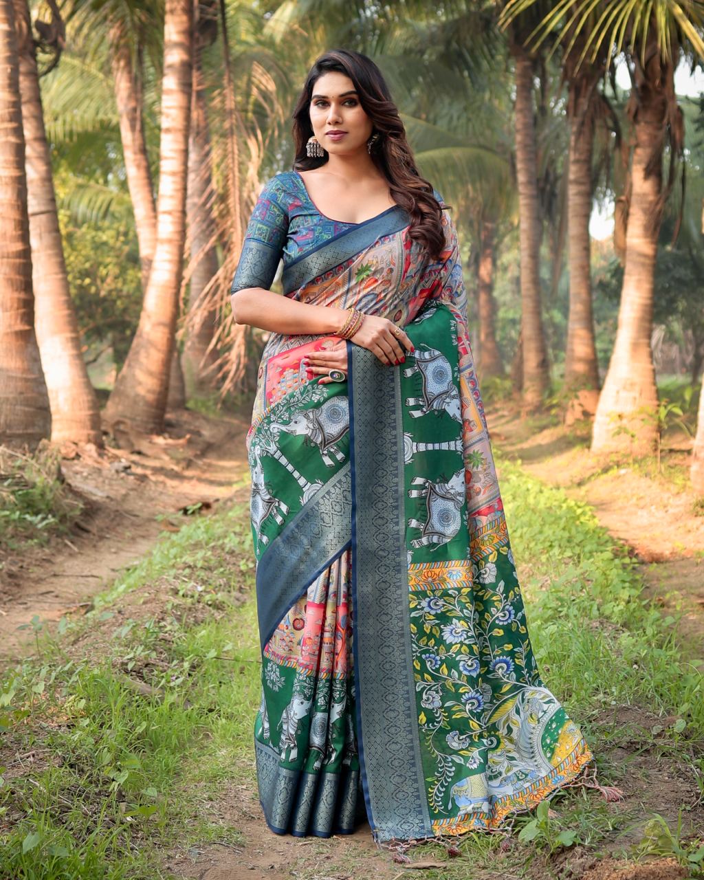 Pure Silk Digital Printed Saree with Brocade Blouse Colorful Saree