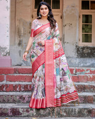 Pure Silk Digital Printed Saree with Brocade Blouse Colorful Saree