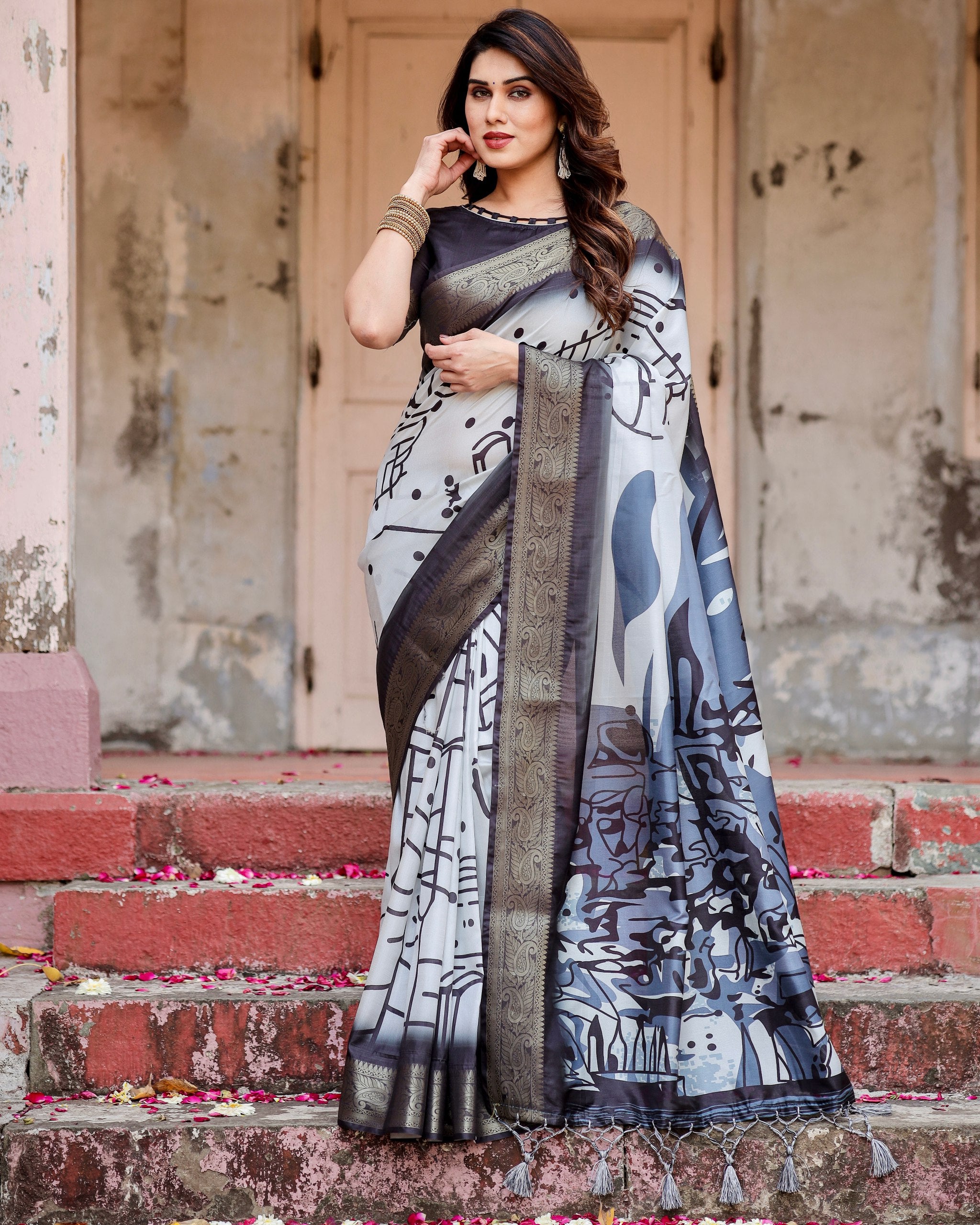 Pure Silk Digital Printed Saree with Brocade Blouse Colorful Saree