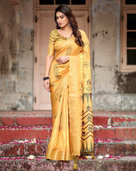 Pure Silk Digital Printed Saree with Brocade Blouse Colorful Saree