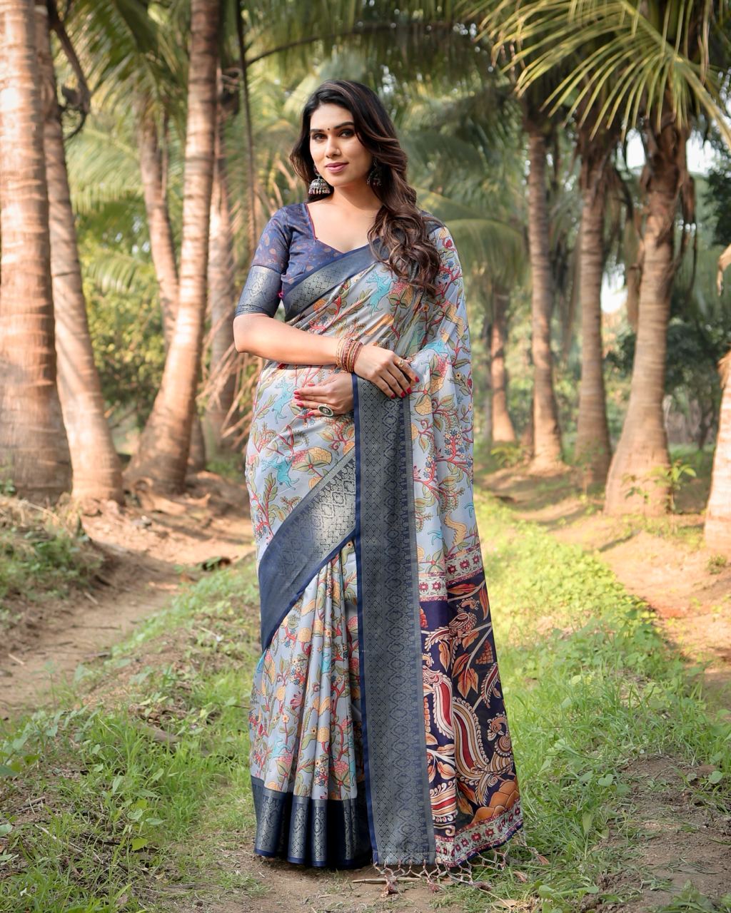 Pure Silk Digital Printed Saree with Brocade Blouse Colorful Saree