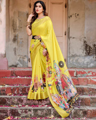 Pure Silk Digital Printed Saree with Brocade Blouse Colorful Saree