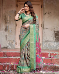 Pure Silk Digital Printed Saree with Brocade Blouse Colorful Saree