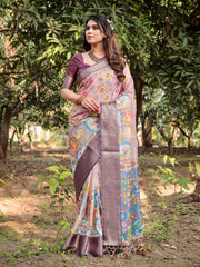 Pure Silk Digital Printed Saree with Brocade Blouse Colorful Saree