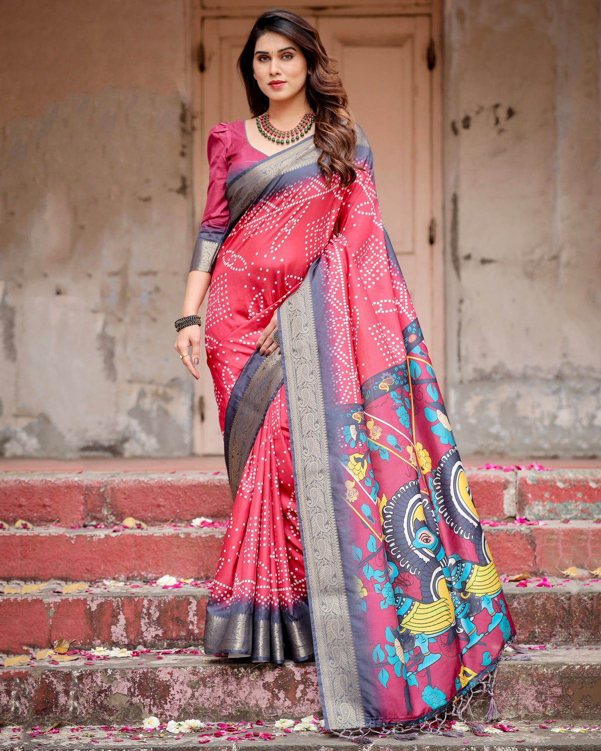 Pure Silk Digital Printed Saree with Brocade Blouse Colorful Saree