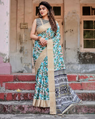 Pure Silk Digital Printed Saree with Brocade Blouse Colorful Saree