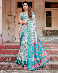 Pure Silk Digital Printed Saree with Brocade Blouse Colorful Saree