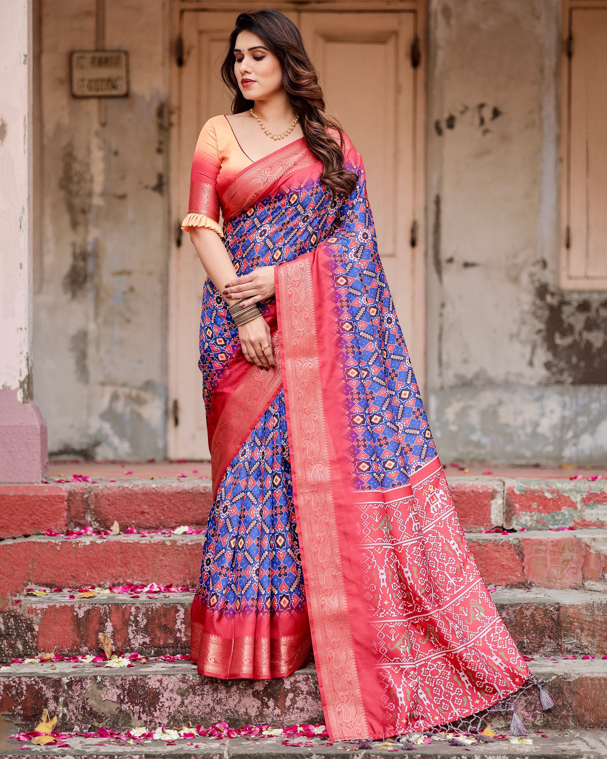 Pure Silk Digital Printed Saree with Brocade Blouse Colorful Saree