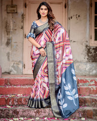 Pure Silk Digital Printed Saree with Brocade Blouse Colorful Saree