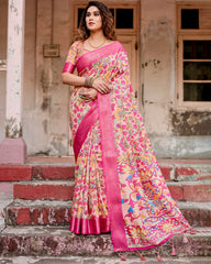 Pure Silk Digital Printed Saree with Brocade Blouse Colorful Saree