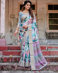 Pure Silk Digital Printed Saree with Brocade Blouse Colorful Saree