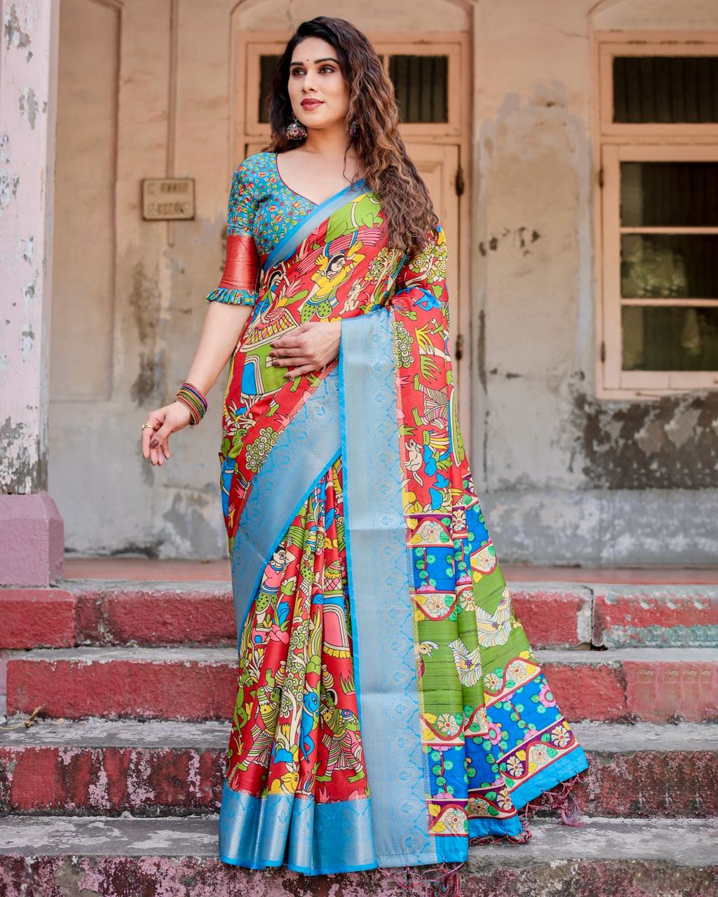 Pure Silk Digital Printed Saree with Brocade Blouse Colorful Saree