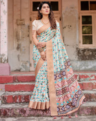 Pure Silk Digital Printed Saree with Brocade Blouse Colorful Saree