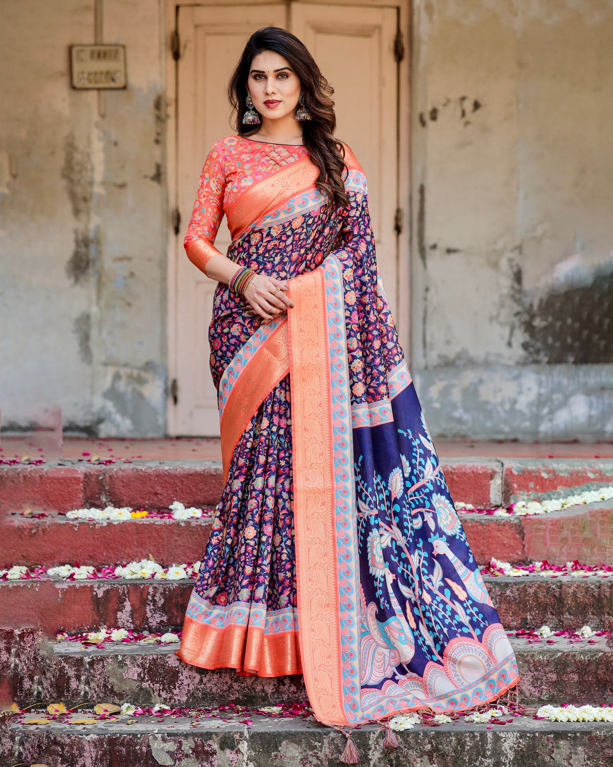 Pure Silk Digital Printed Saree with Brocade Blouse and Enchanting Tassels Colorful Saree