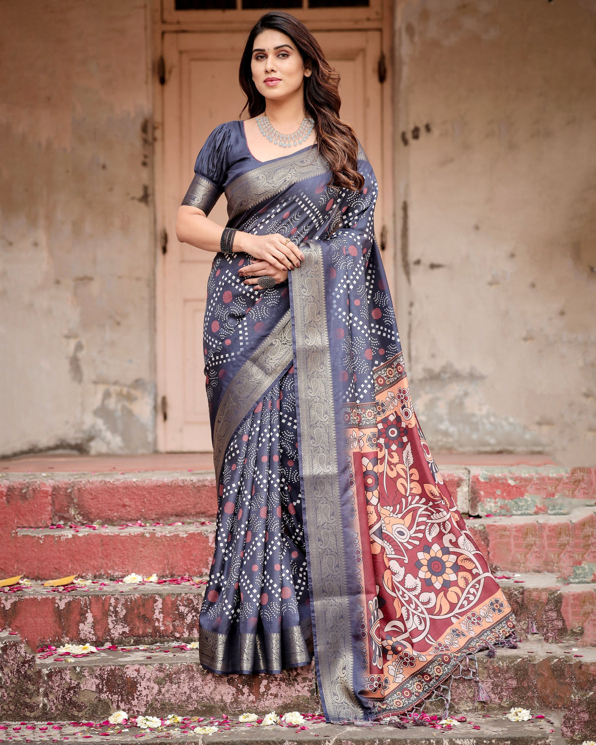 Pure Silk Digital Printed Saree with Brocade Blouse Colorful Saree