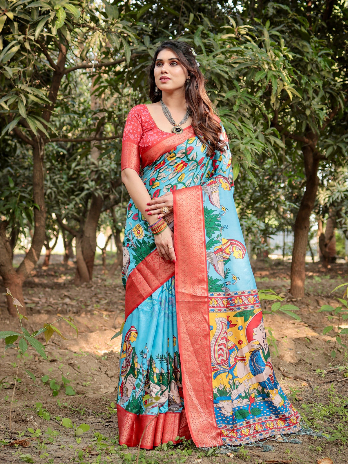 Pure Silk Digital Printed Saree with Brocade Blouse Colorful Saree