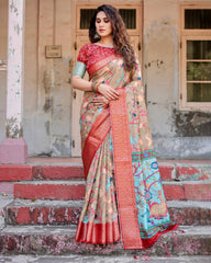 Pure Silk Digital Printed Saree with Brocade Blouse Colorful Saree