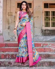 Pure Silk Digital Printed Saree with Brocade Blouse Colorful Saree