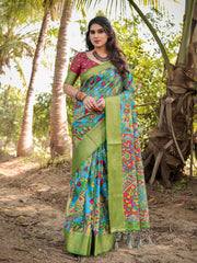 Pure Silk Digital Printed Saree with Brocade Blouse Colorful Saree