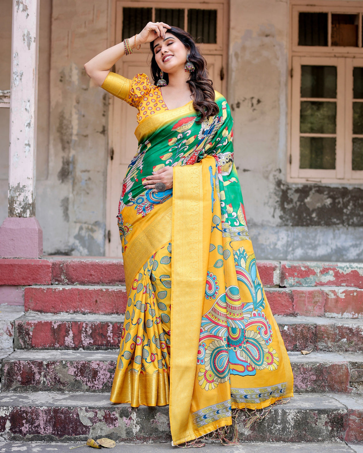 Pure Silk Digital Printed Saree with Brocade Blouse Colorful Saree