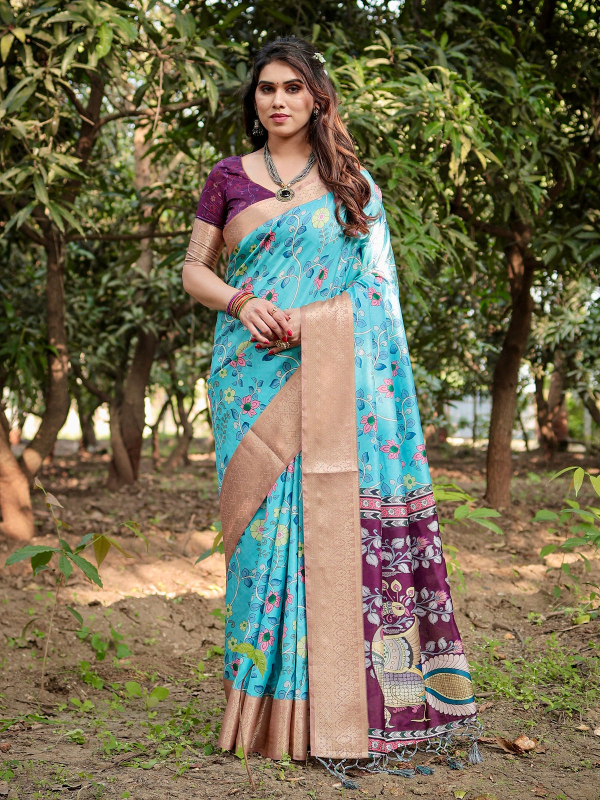 Pure Silk Digital Printed Saree with Brocade Blouse Colorful Saree