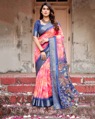 Pure Silk Digital Printed Saree with Brocade Blouse Colorful Saree