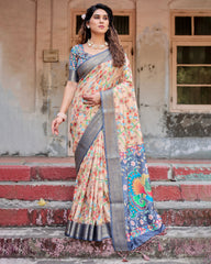 Pure Silk Digital Printed Saree with Brocade Blouse Colorful Saree