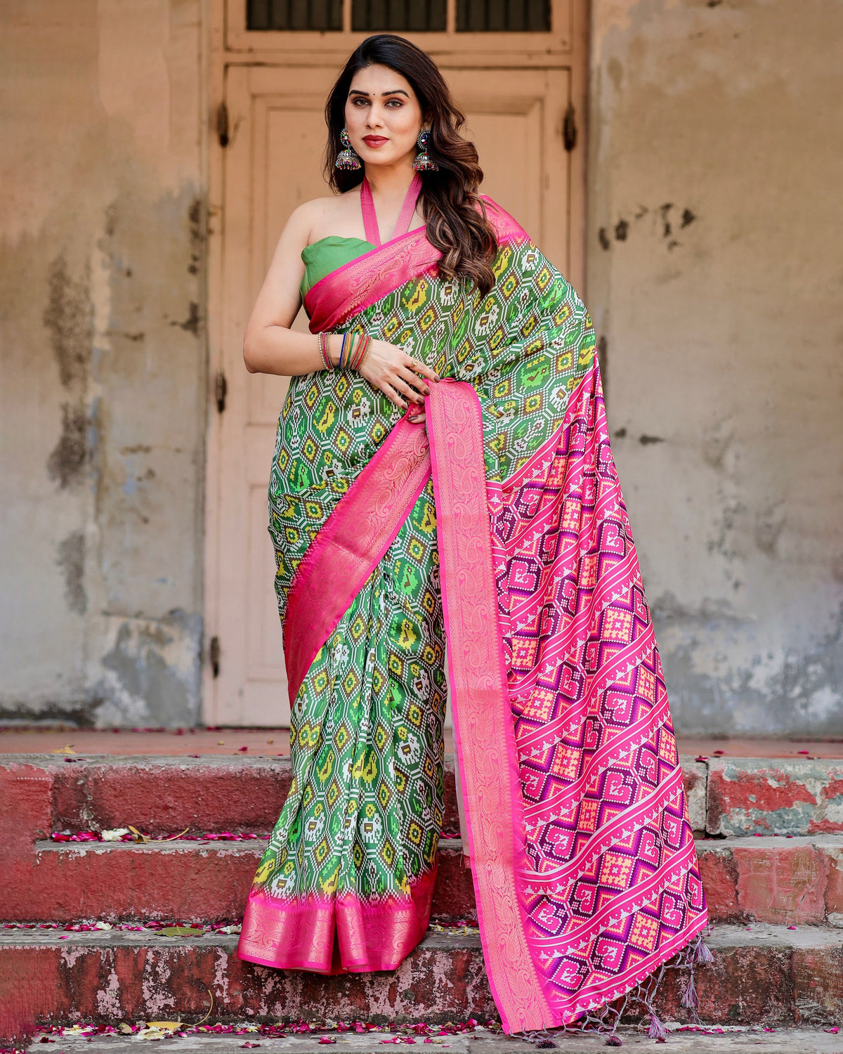 Pure Silk Digital Printed Saree with Brocade Blouse Colorful Saree