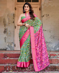 Pure Silk Digital Printed Saree with Brocade Blouse Colorful Saree