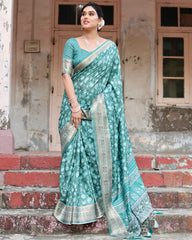 Pure Silk Digital Printed Sky Blue Saree with Brocade Blouse Colorful Saree