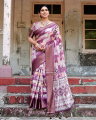 Pure Silk Digital Printed Wine Saree with Brocade Blouse Colorful Saree