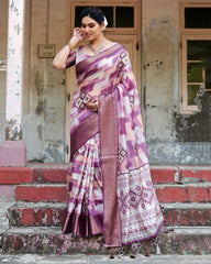 Pure Silk Digital Printed Wine Saree with Brocade Blouse Colorful Saree