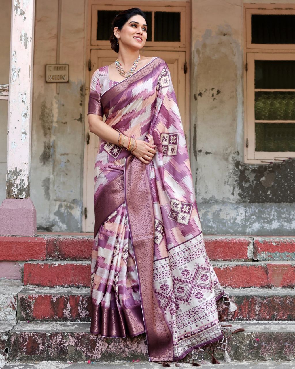 Pure Silk Digital Printed Wine Saree with Brocade Blouse Colorful Saree