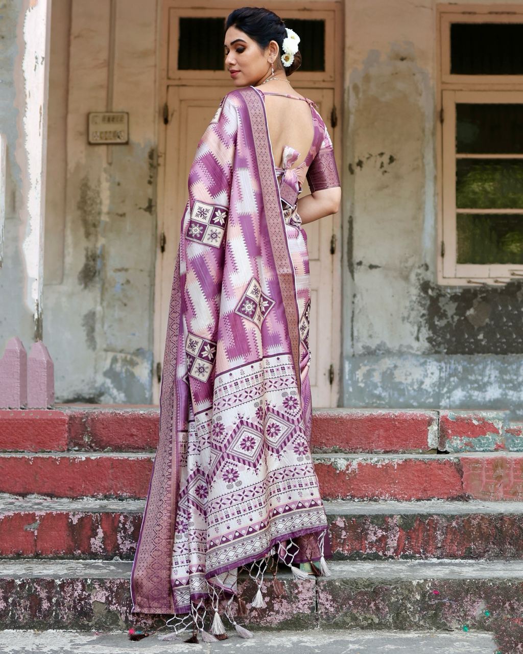 Pure Silk Digital Printed Wine Saree with Brocade Blouse Colorful Saree