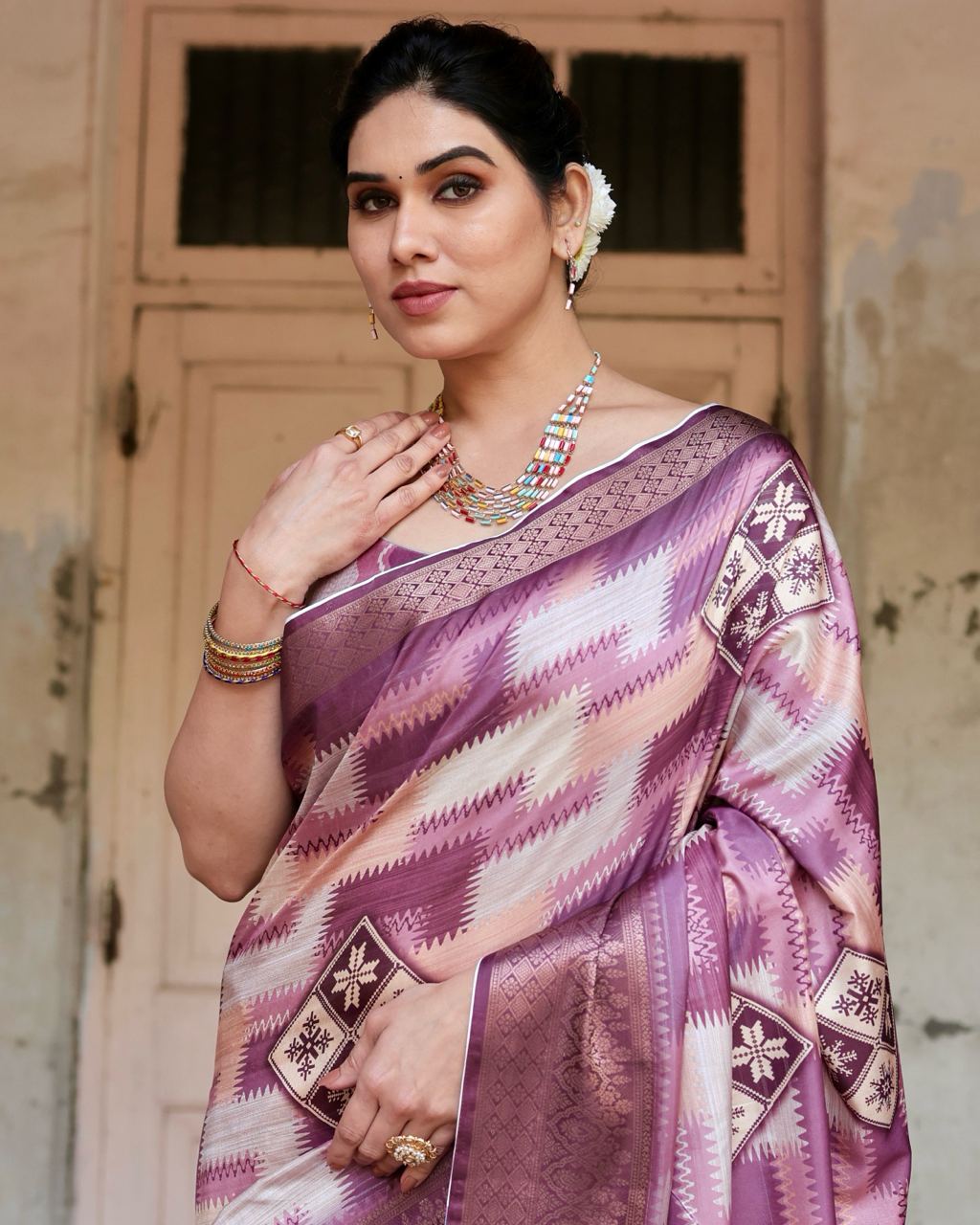 Pure Silk Digital Printed Wine Saree with Brocade Blouse Colorful Saree