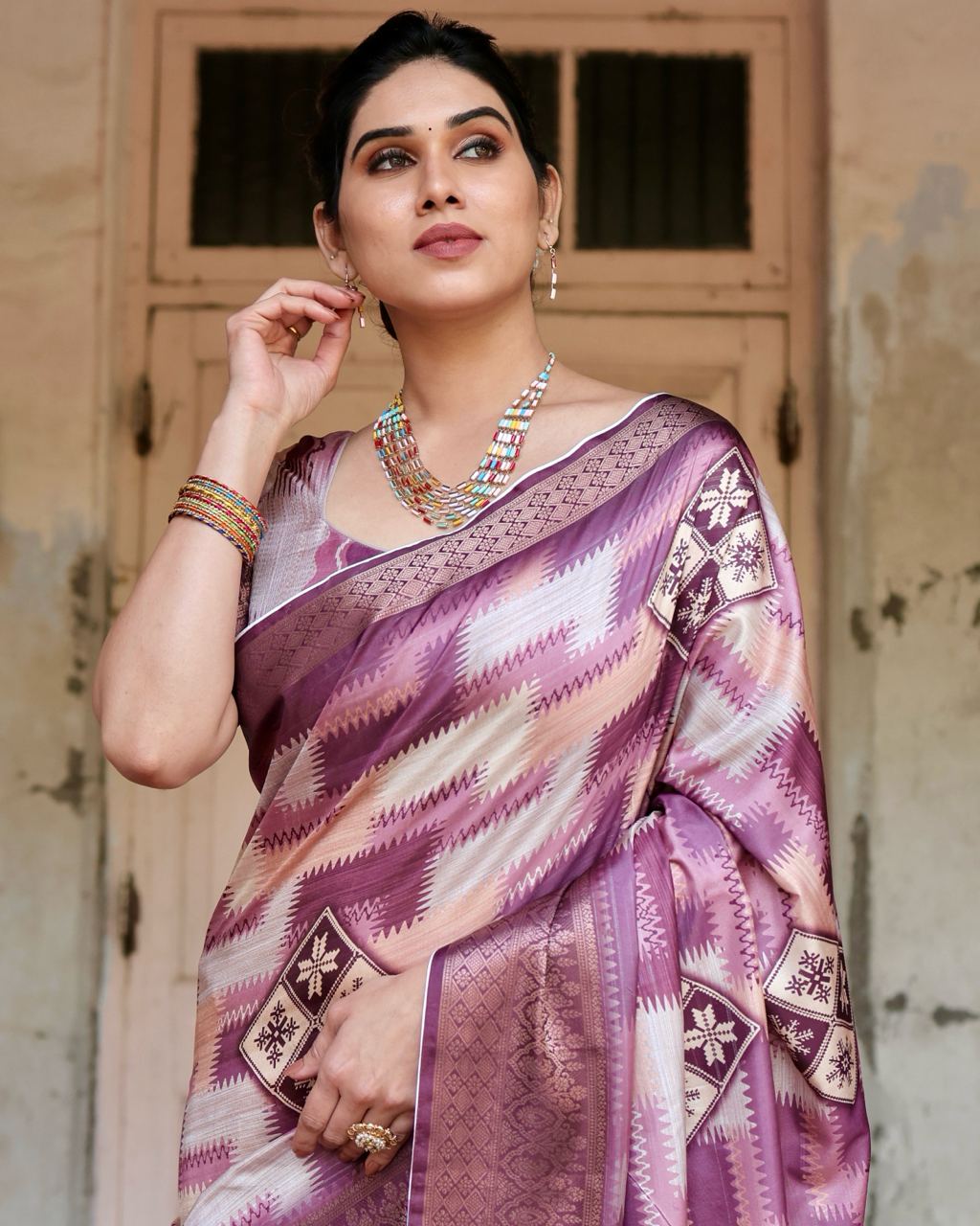 Pure Silk Digital Printed Wine Saree with Brocade Blouse Colorful Saree