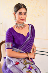 Exquisite Purple Viscose Paithani Meenakari Saree Colorful Saree