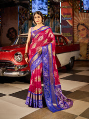 Regal Rani Pink Patola Silk Saree with Exquisite Weaving Work Colorful Saree