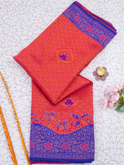 Red Banarasi Soft Silk Saree with Exquisite Copper Zari Weaving Colorful Saree