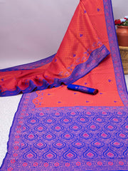 Red Banarasi Soft Silk Saree with Exquisite Copper Zari Weaving Colorful Saree