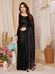 Rimzim Silk Black Saree with Unstitched Mono Banglory Blouse Colorful Saree